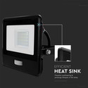 20W Projektør - PIR Sensor, Samsung Chip, 1m Kabel, 4000K, Sort Hus