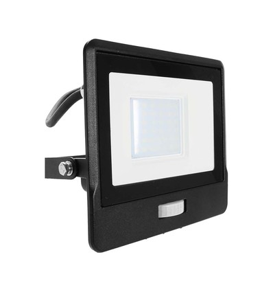 30W LED projektør med PIR sensor - Samsung LED chip, IP65, sort, 1m kabel, udendørs