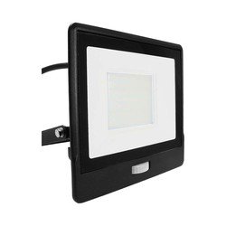 Producenter PIR sensor projektør 50W - Samsung chip, 1m kabel, 6500K, sort hus