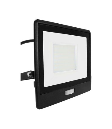 PIR sensor projektør 50W - Samsung chip, 1m kabel, 6500K, sort hus PIR sensor projektør 50W - Samsung chip, 1m kabel, 6500K, sort hus