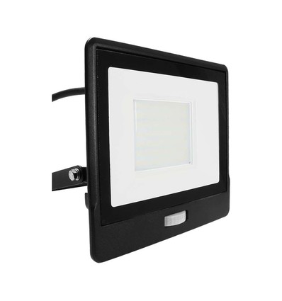 50W LED projektør med sensor - Samsung LED chip, IP65, sort, 6500K, 5 års garanti