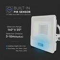 V-TAC projektør 20W PIR sensor Samsung chip, 1m kabel, 3000K, hvid hus