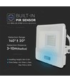 20W LED projektør med sensor, Samsung LED chip - 4000K, hvid, IP65, PIR sensor, udendørs