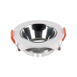 Producenter GU10-lampe, rund, hvid ramme, krom reflektor