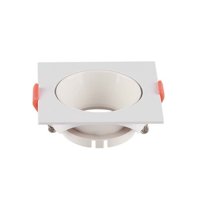 GU10 indbygningsspot, kvadratisk - Hvid ramme, hvid reflektor, hul: Ø7,2 cm, uden lyskilde