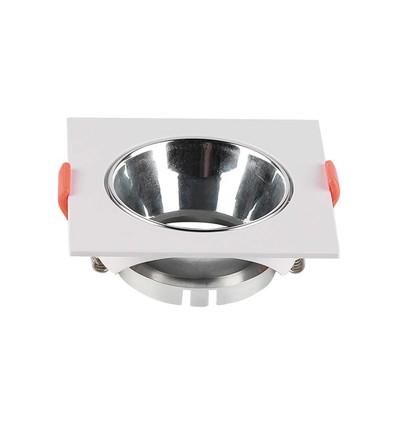 GU10 indbygningsspot - Kvadratisk, hvid med krom reflektor, hul: Ø7,2 cm, 8,5 x 8,5 cm
