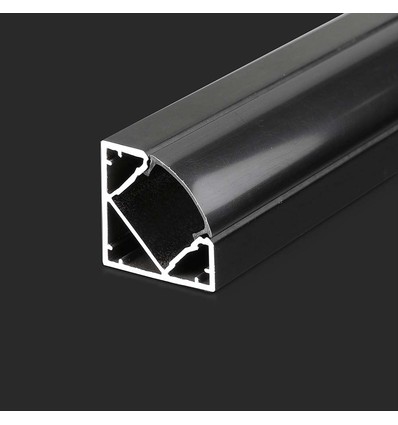 2m hjørne aluminiumsprofil til LED strips - Sort, inkl. sort cover, 19x19mm