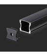 2m Sort Alu-profil til LED Strips - Inkl. Sort Cover og Endepropper