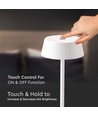 2W genopladelig LED bordlampe, hvid - IP54, touch dæmpbar, 5V, varm hvid, op til 10 timers batteri