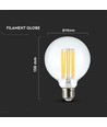 E27 6W LED filament pære - G95, 600lm, 3000K, 300° spredning