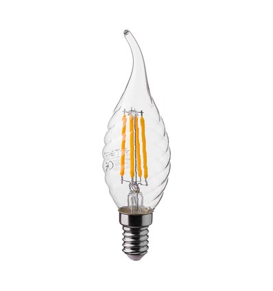 E14 4W LED flammepære - Kultråd, kertepære med twist og flamme facon, 4000K