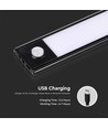 2W LED skabslampe med PIR sensor, sort - 5V, USB genopladelig, 40cm, 3000K, bevægelsessensor