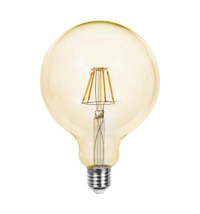 E27 12W G125 LED filament pære - Amber glas, 2200K, 1350lm, 300° lysspredning