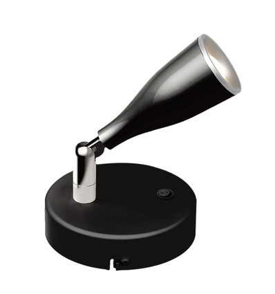 4,5W LED væglampe med afbryder - 420lm, IP20 indendørs, sort, varm hvid, inkl. lyskilde