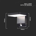 17W Væglampe - LED med sensor, 3000K, sort hus, kvadratisk, IP65