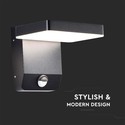 17W Væglampe - LED med sensor, 3000K, sort hus, kvadratisk, IP65
