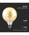 E27 6W dæmpbar LED spiral filamentpære - G125, Amber glas, 1800K, 300° lysspredning