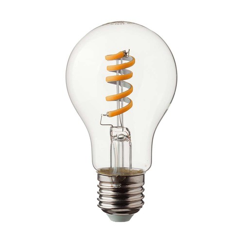 E27 4W LED spiral filament pære - GLS, klar glas, 300lm, varm hvid, erstatter 28W