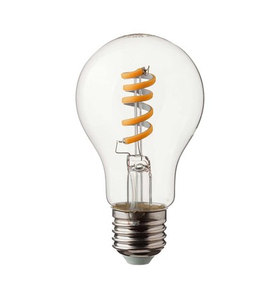 E27 4W LED spiral filament pære - GLS, klar glas, 300lm, varm hvid, erstatter 28W