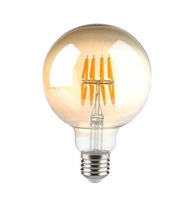 V-Tac G95 8W LED globepære - Kultråd, Ø9,5 cm, ravfarvet glas, ekstra varm hvid, 2200K, E27