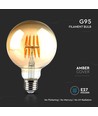 V-Tac G95 8W LED globepære - Kultråd, Ø9,5 cm, ravfarvet glas, ekstra varm hvid, 2200K, E27