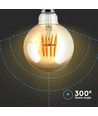 V-Tac G95 8W LED globepære - Kultråd, Ø9,5 cm, ravfarvet glas, ekstra varm hvid, 2200K, E27