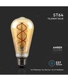E27 4,8W dæmpbar LED filament pære - ST64, Amber glas, 1800K, Vintage lys