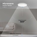 18W LED Dome Lys - Mikrobølge Sensor, 3000K, Rund, Hvid Ramme, IP44.