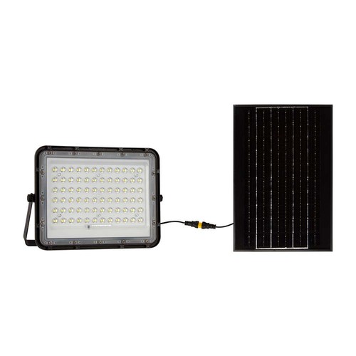 120W Solcelle LED projektør med panel - 1200lm, IP65, inkl. fjernbetjening, sort, udendørs
