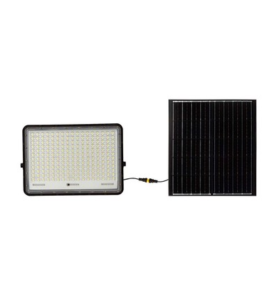 30W LED solcelle projektør, 6400K - 2600lm, IP65, inkl. solcellepanel og fjernbetjening, aluminium