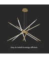 42W LED designer pendel, guld - Dæmpbar, 12 rør, 3000K, 85x31x120cm
