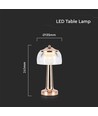 1W genopladelig LED bordlampe, French Gold - 3-i-1, 1800mAh batteri, IP20, 13,5x26,5cm
