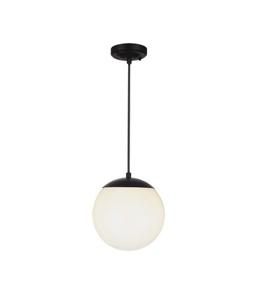 Loftshængt lampe (1*E27) - mat sort, opal plastik kugle.