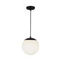 Loftshængt lampe (1*E27) - mat sort, opal plastik kugle.