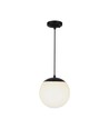 Ø20cm pendel loftlampe, mat sort - IP44, E27 fatning, opal hvid kugle, aluminium og plast, uden lyskilde