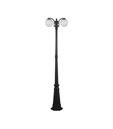 Gulvlampe (2*E27) - Mat sort, opal plastik kugle