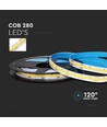 5m 10W/m COB-LED strip - 24V, 280 LED pr. meter, IP20, 8mm bredde
