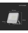 50W LED projektør - 185lm/W, Sort hus, grå glas, 4000K, arbejdslampe