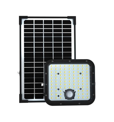 30W Solara LED projektør med solcelle - IP65, PIR sensor, 6400K, sort, LiFePO4 batteri