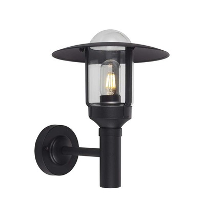 E27 væglampe med klart glas - Mat sort, IP44, aluminium, uden lyskilde