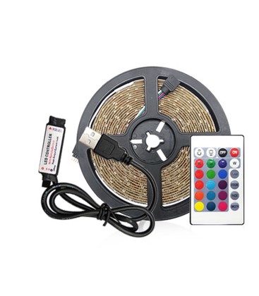 Restsalg: 3 m. USB RGB LED strip til TV og PC - Inkl. kontroller og fjernbetjening, 60 LED pr. meter