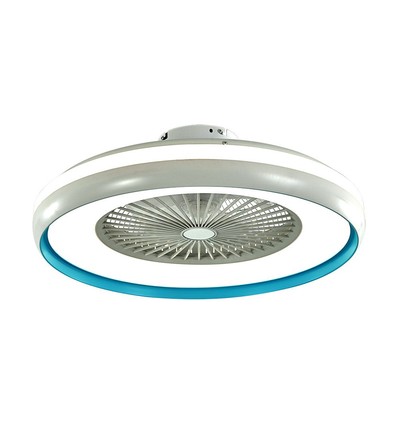 Ventilator med loftslys 45W - RF kontrol, CCT:3 i 1, AC motor, blå ring