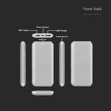 10,000mAh Powerbank - 2A, 30cm, Type C Kabel, Sølv