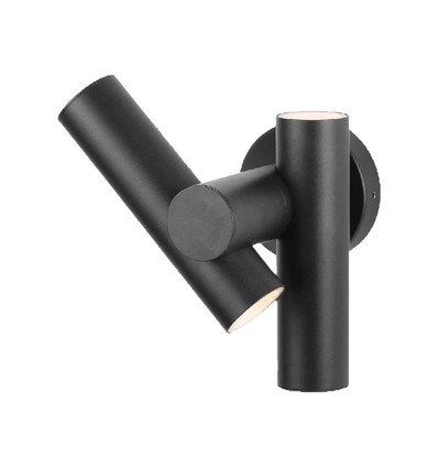 6W 2-vejs spot væglampe - IP44, sort, 3000K, 90 grader, justerbar, inkl. lyskilde