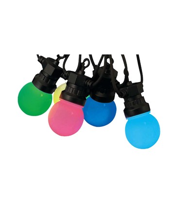 13m LED lyskæde med 15 RGB pærer - 0.5W/pære, styres via medfølgende fjernbetjening