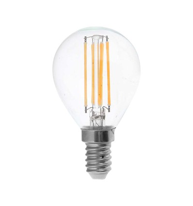 E14 6W LED kronepære - P45, filament, klart glas
