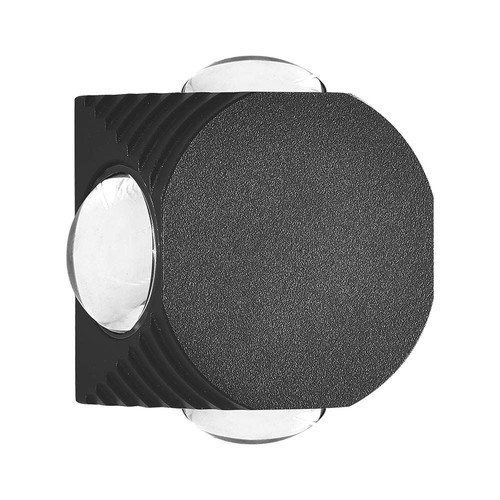 4W rund 4-vejs LED væglampe - Sort, IP54, COB LED, varm hvid, inkl. lyskilde