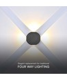 4W rund 4-vejs LED væglampe - Sort, IP54, COB LED, varm hvid, inkl. lyskilde