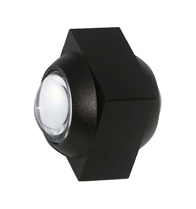 2W LED væglampe med op/ned lys - IP54, sort, COB LED, 3000K, 4x4x4cm