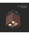 9W Solcelle væglampe - IP65, 4000K, Corten, COB, PIR sensor
